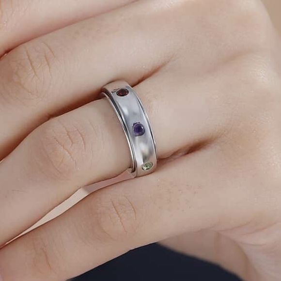 Chakra / Anxiety Authentic Gemstone Spinner Ring - Picture 5 of 10